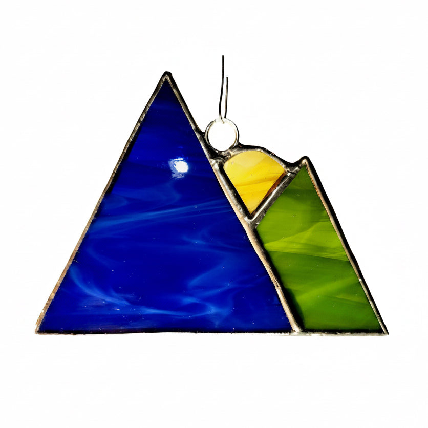 Blue & Green Mountain Stained Glass Ornament