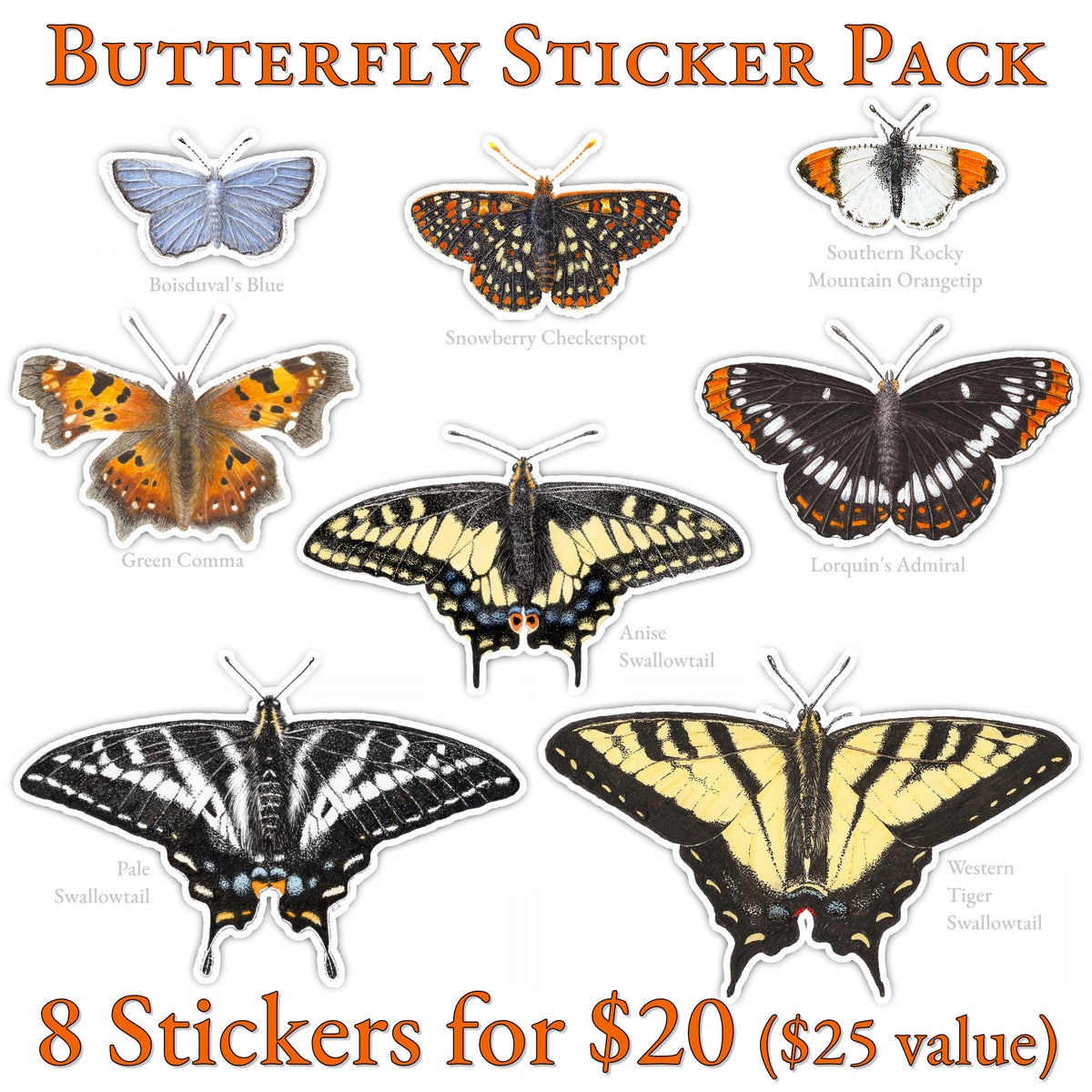 Butterfly Sticker Pack (set of 8)