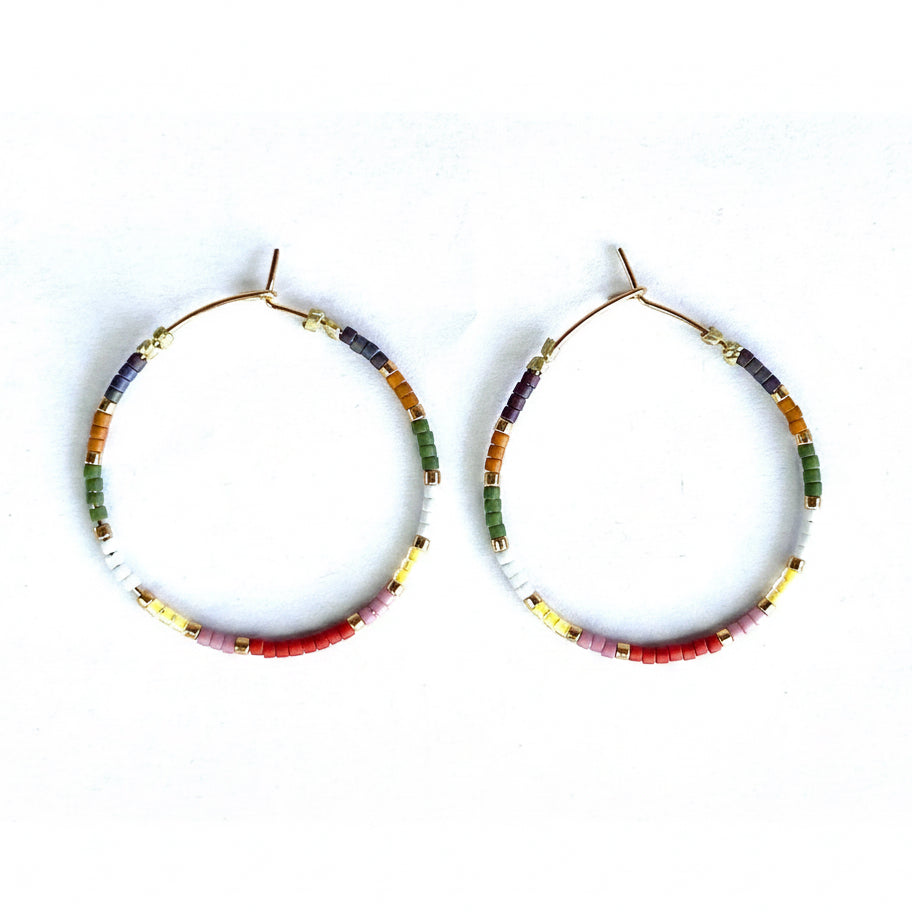 Gold-plated Hoop Earrings with Japanese Miyuki Glass Seed Beads