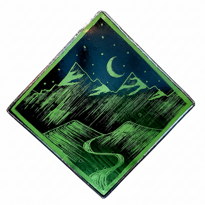 Square Stained Glass Ornament, Green Night