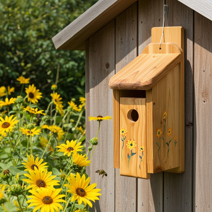Handmade Cedar Bluebird Box, Flowers Design