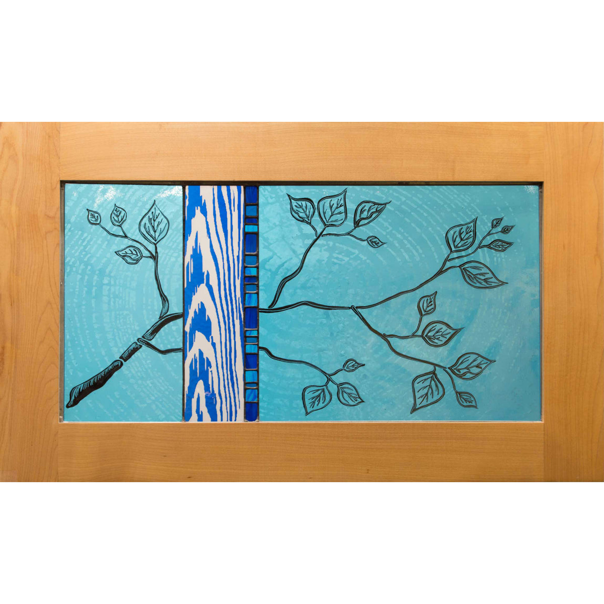 Teal and Blue Branch, Large Stained Glass Window Hanging