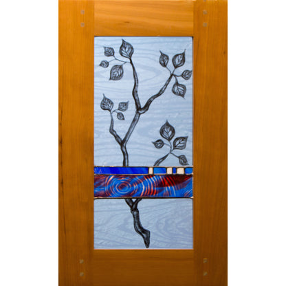 Leaves with Blue and Red Band, Large Stained Glass Window Hanging