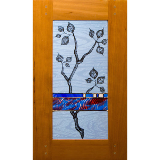 Leaves with Blue and Red Band, Large Stained Glass Window Hanging