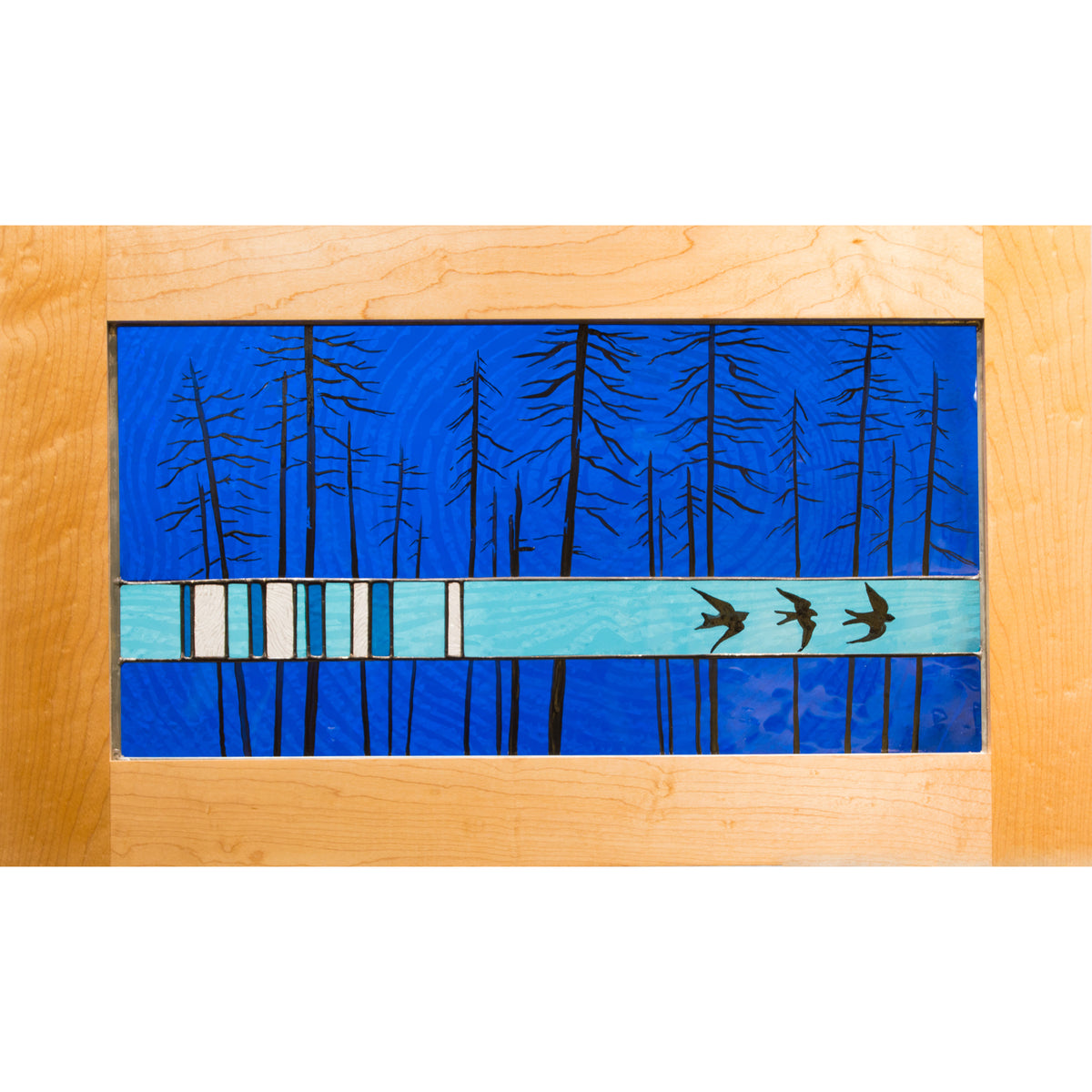 Dark Blue Birds, Large Stained Glass Window Hanging