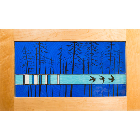 Dark Blue Birds, Large Stained Glass Window Hanging