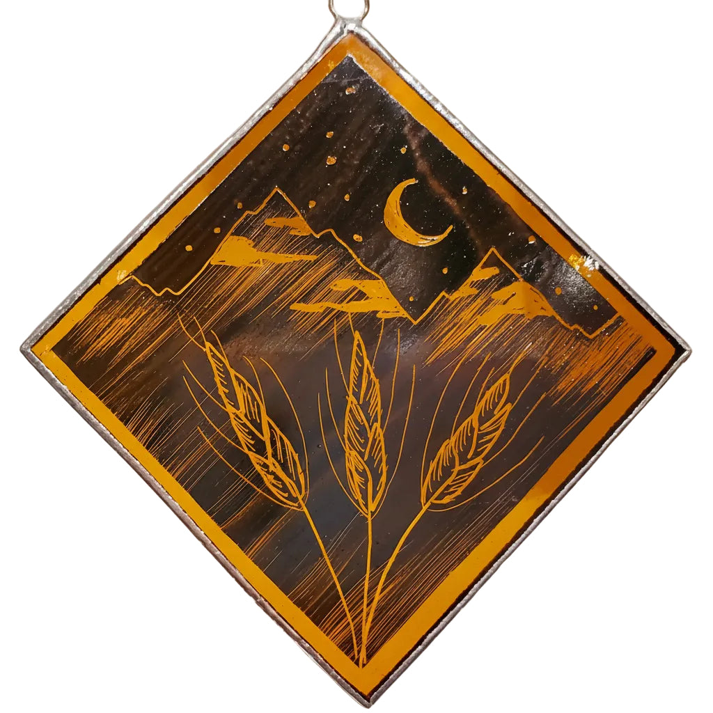 Square Stained Glass Ornament: Wheat