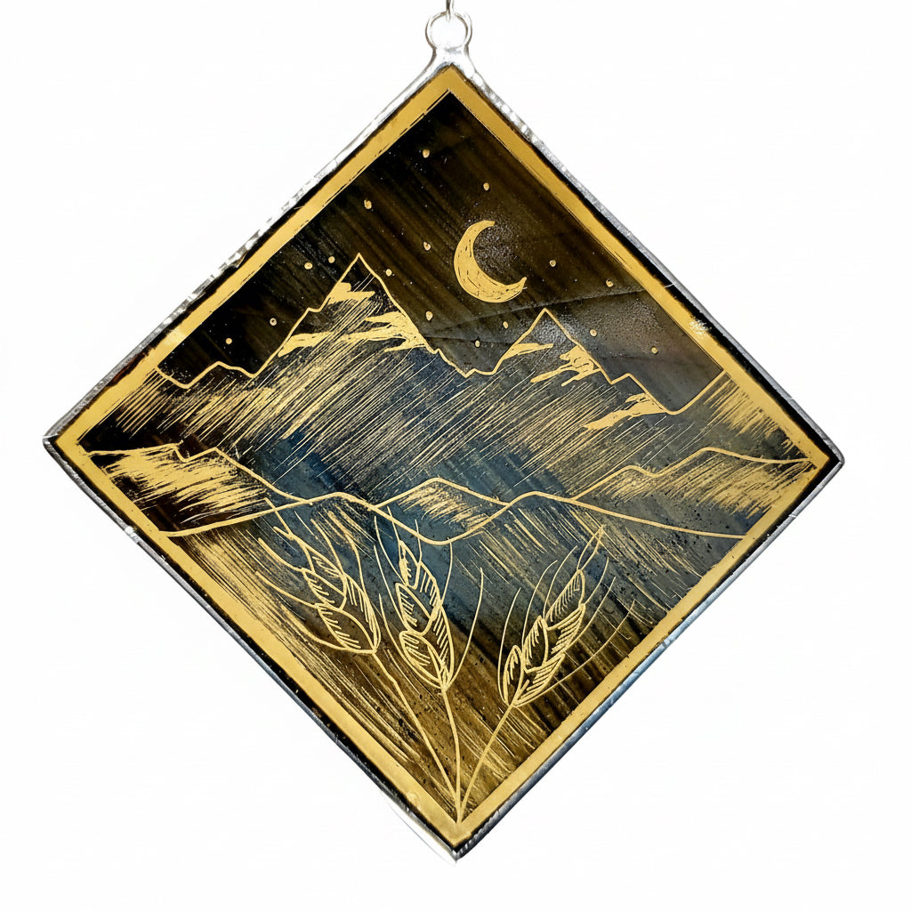 Square Stained Glass Ornament, Plains at Night