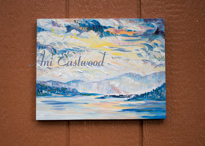 "Morning on Flathead Lake, Montana" Original Oil on Birch Frame