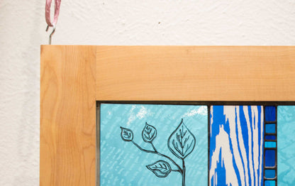 Teal and Blue Branch, Large Stained Glass Window Hanging