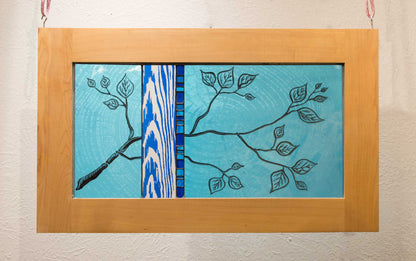 Teal and Blue Branch, Large Stained Glass Window Hanging