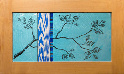 Teal and Blue Branch, Large Stained Glass Window Hanging